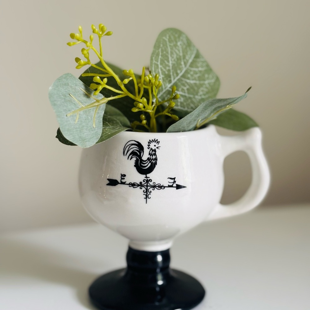 Vintage White and Black Caribe Weathervane  Rooster Mug Planter